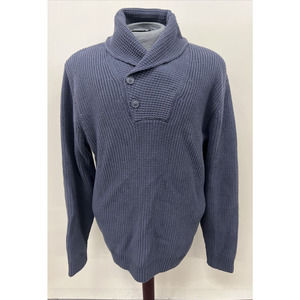 Duluth Trading Co Men Blue Wool Cotton Shawl Collar INFANTRY Knit Sweater Medium